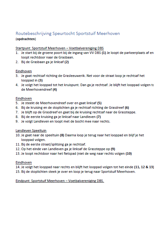 Speurtocht Sportstuif Meerhoven - Routebeschrijving